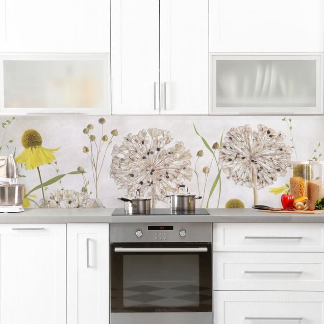 Wandpaneele Küche Allium und Helenium Illustration