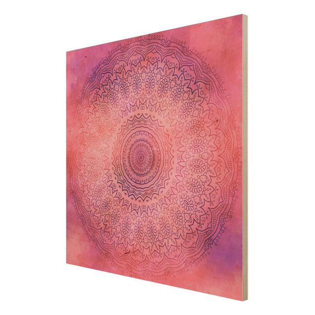 Holzbild - Aquarell Mandala Pink Violett - Quadrat 1:1