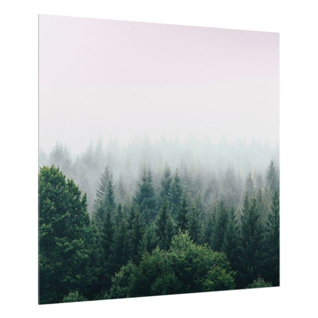 Spritzschutz Künstler Wald im Nebel Dämmerung