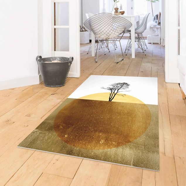 Teppich modern Goldene Sonne mit Baum