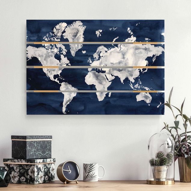 Weltkarte Bild Holz Wasser-Weltkarte dunkel