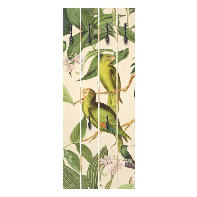 Wandgarderoben Vintage Collage - Papageien im Dschungel