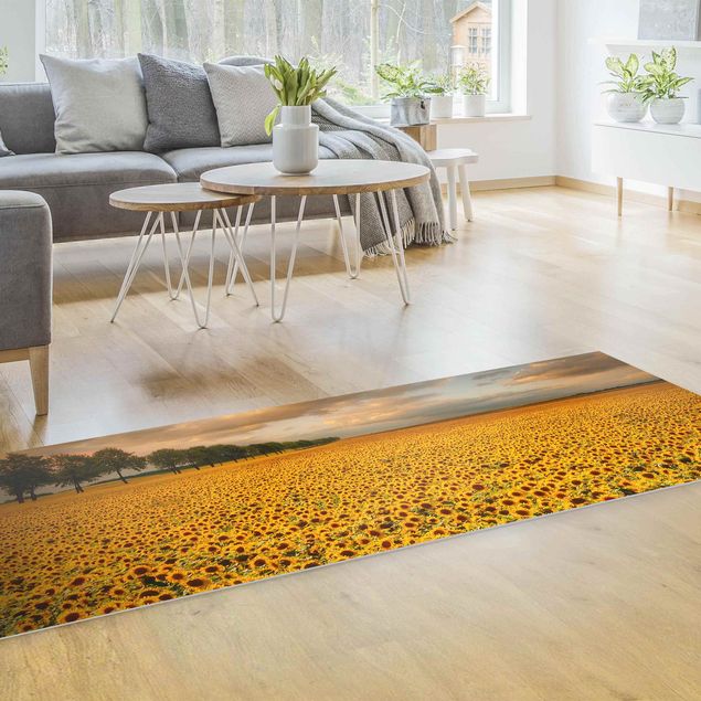Vinyl-Teppich - Feld mit Sonnenblumen - Panorama Quer