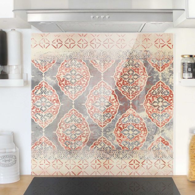 Glasrückwand Küche Muster Persisches Vintage Muster in Indigo III