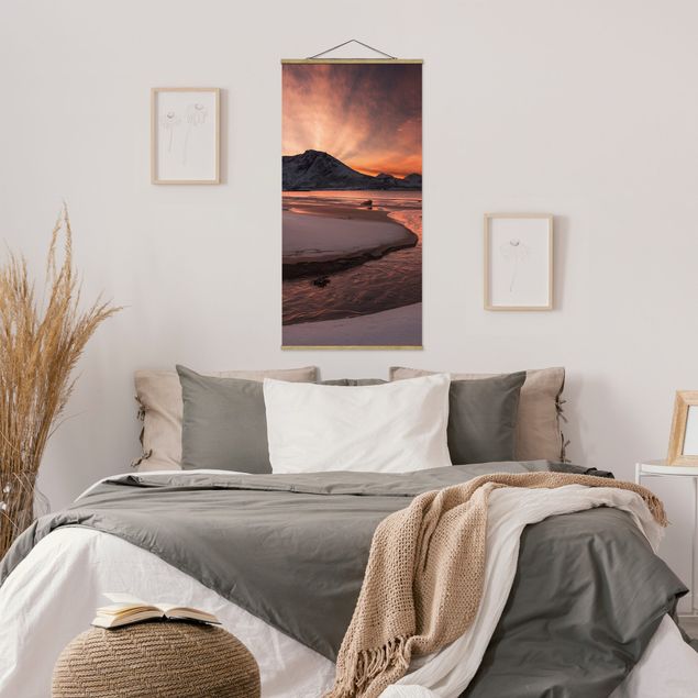 Stoffbild mit Posterleisten - Goldener Sonnenuntergang - Hochformat 1:2