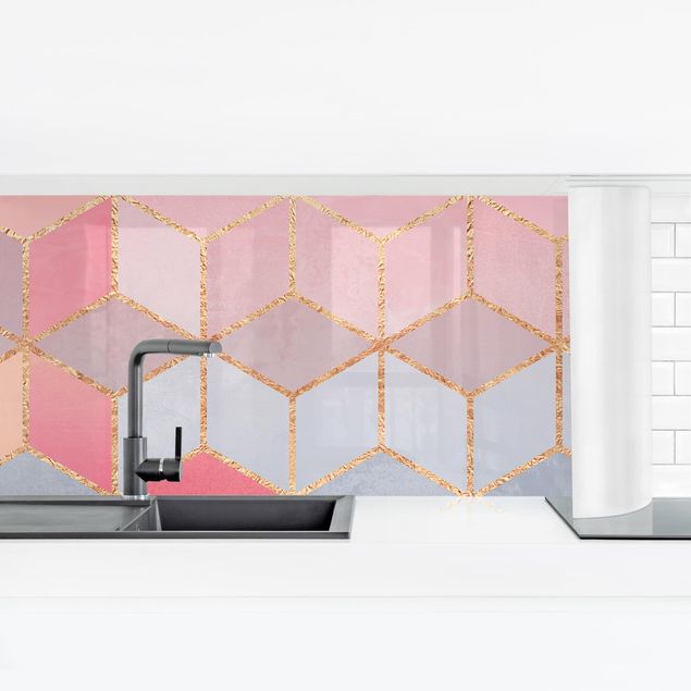 Küchenrückwand selbstklebend Buntes Pastell goldene Geometrie