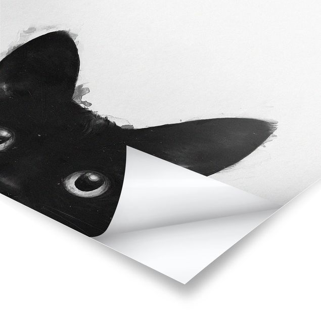 Poster Illustration Schwarze Katze auf Weiß Malerei
