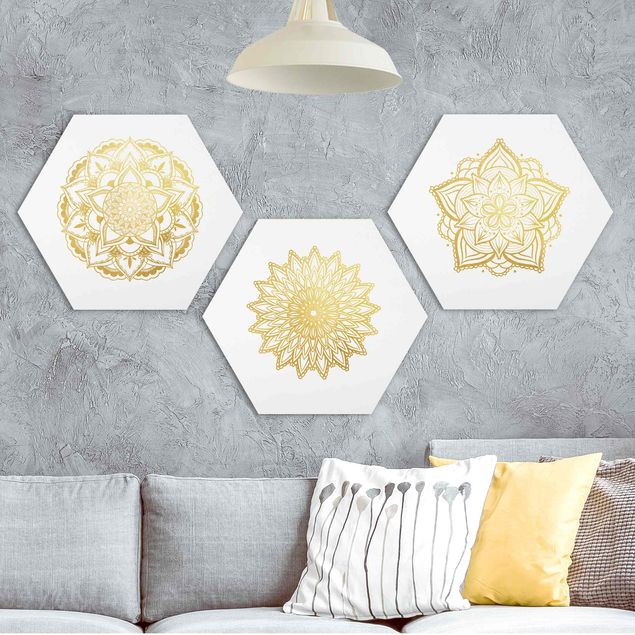Wandbilder Mandala Blüte Sonne Illustration Set Gold