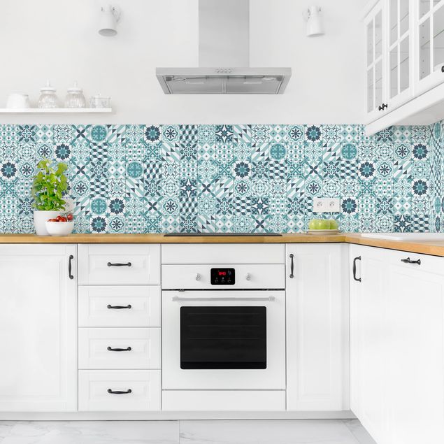 Wandpaneele Küche Geometrischer Fliesenmix Türkis