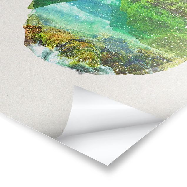 Poster Wasserfarben - Bergsee mit Spiegelung