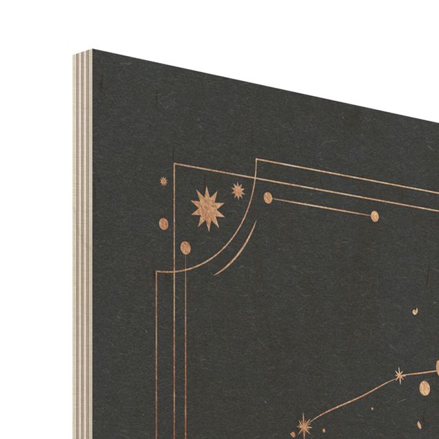 Holzbild - Astrologie Sonne Mond und Sterne Blau Gold - Quadrat 1:1