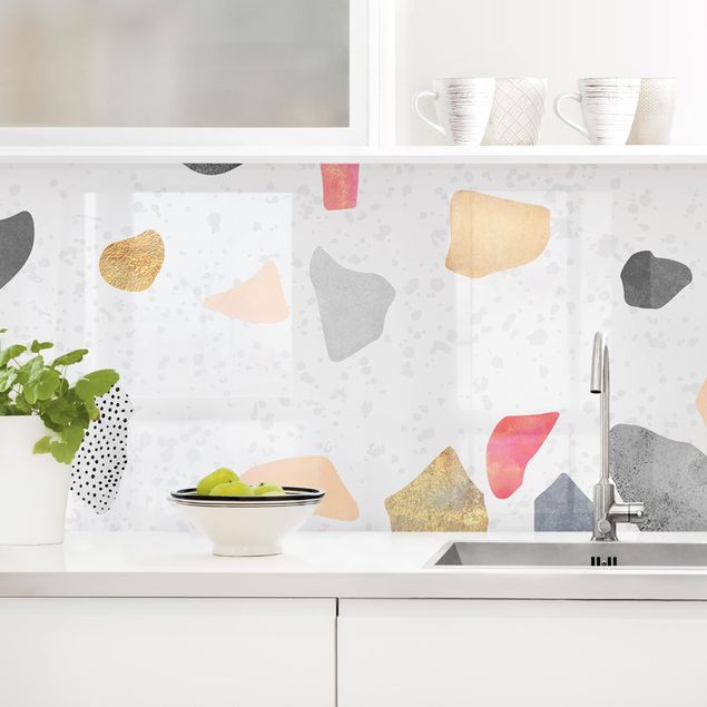 Küchenrückwand - Weißer Terrazzo mit Goldsteinchen