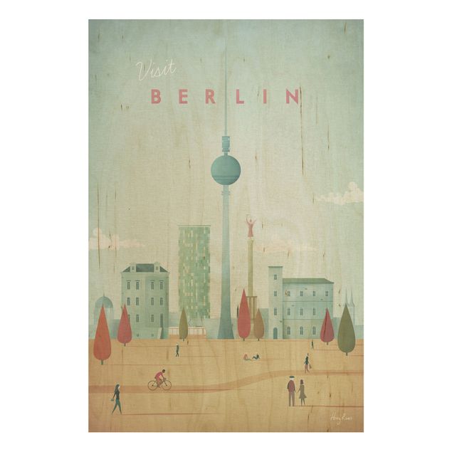 Holzbilder Vintage Reiseposter - Berlin