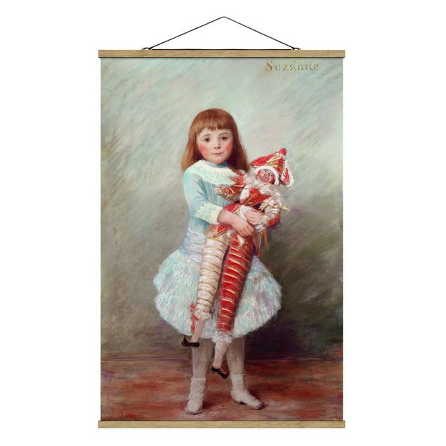 Stoffbilder mit Posterleisten Auguste Renoir - Suzanne mit Harlekinpuppe
