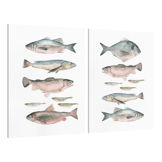 Leinwandbilder Fische in Aquarell Set I