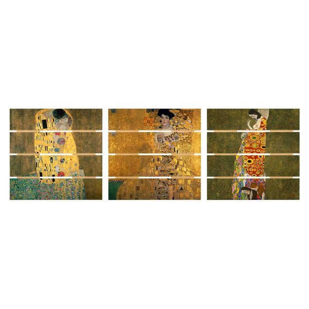 Holzbild 3-teilig - Gustav Klimt - Portraits - Quadrate 1:1
