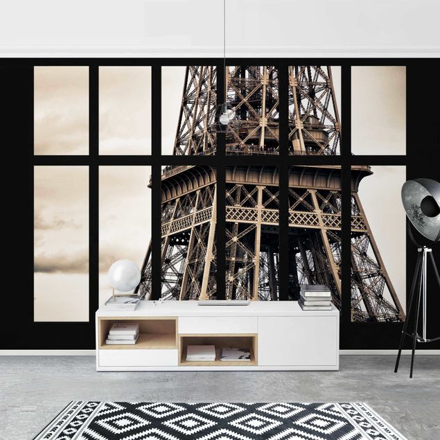 Fototapete - Fenster Eiffelturm Paris