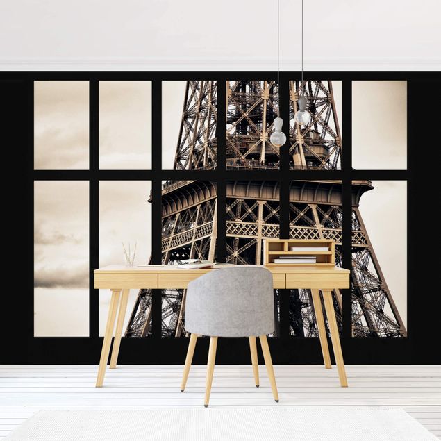 Fototapete - Fenster Eiffelturm Paris