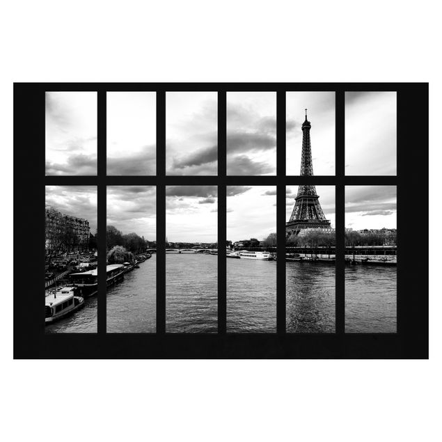 Fototapete - Fenster Eiffelturm Seine Paris