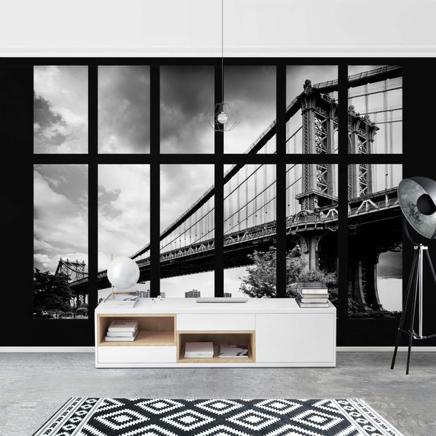 3D Tapete Fenster Manhattan Brücke NY