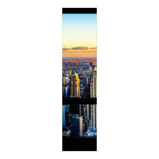Flächenvorhang Fensterausblick - Sonnenaufgang New York