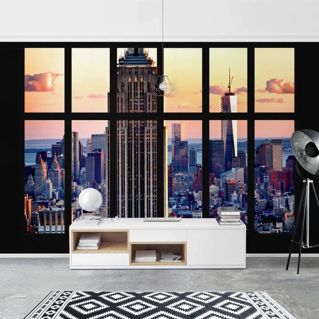 Tapete Fenster Fensterblick Empire State Building Sonnenuntergang