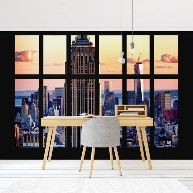 3D Fototapete Fensterblick Empire State Building Sonnenuntergang