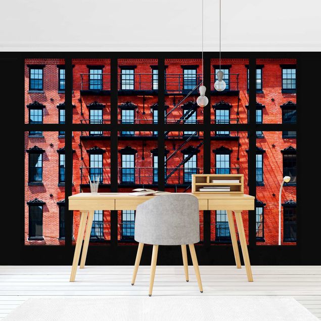 Design Tapeten Fensterblick rote Amerikanische Fassade