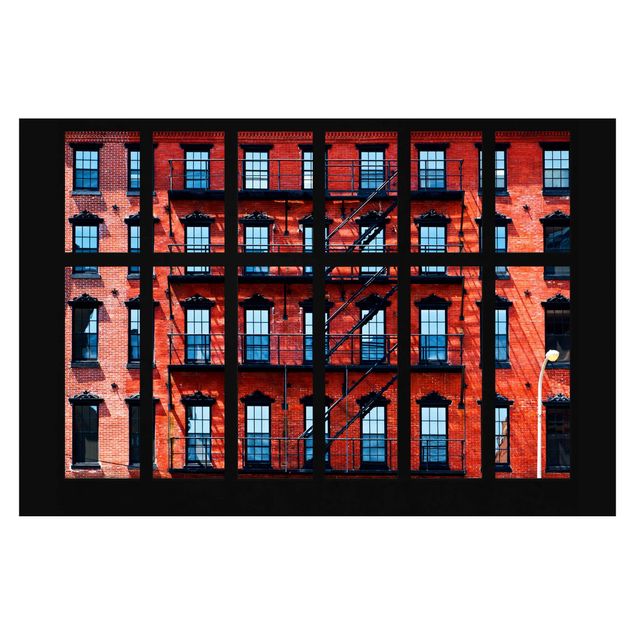 Fototapete selbstklebend Fensterblick rote Amerikanische Fassade