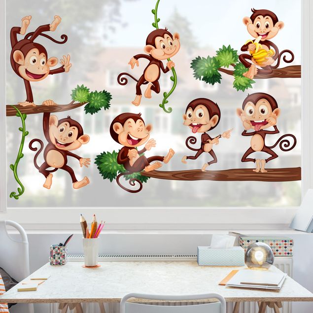 bunte Fensterfolie Affenfamilie