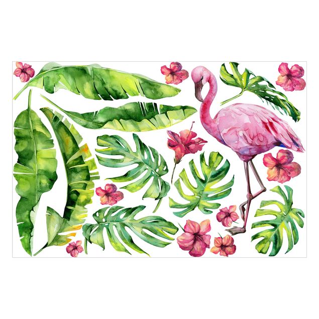 Fensterfolie bunt Dschungel Flamingo Blätter Set