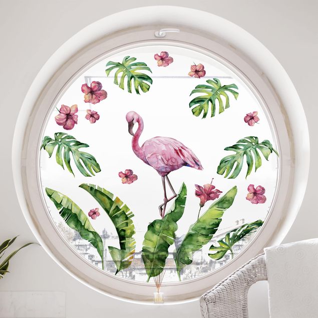 Fensterfolie Blumen Dschungel Flamingo Blätter Set