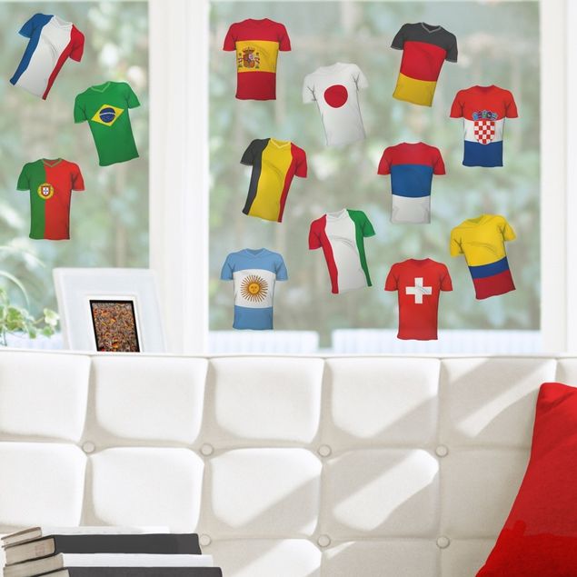 bunte Fensterfolie Fußball Trikots Sticker Set