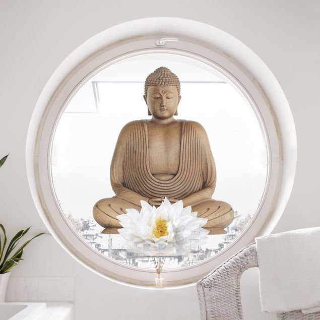 Fensterfolie - Fenstersticker - Lotus Holz Buddha