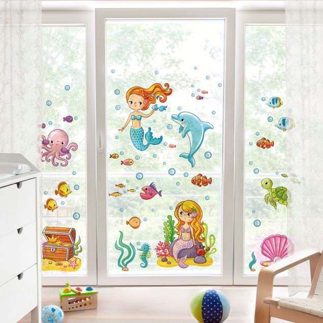 Fensterfolie bunt Meerjungfrau - Unterwasserwelt Set