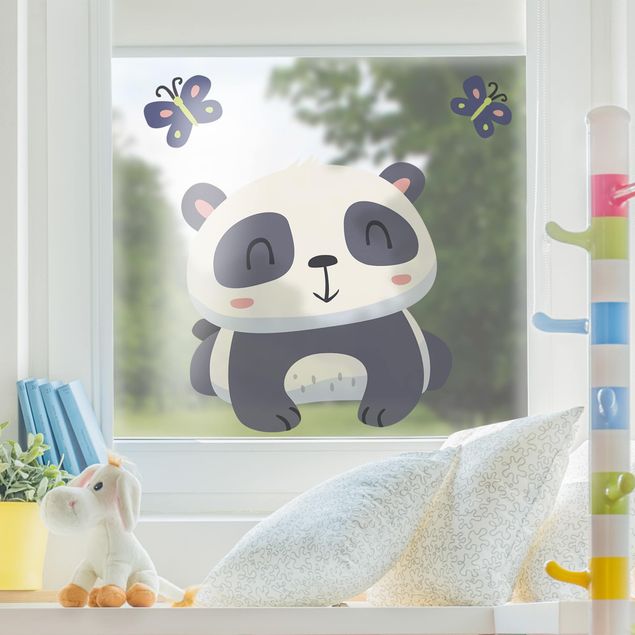 Fensterfolie bunt Panda mit Schmetterlingen