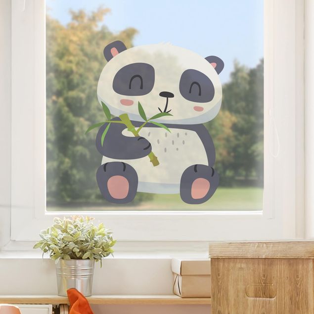 bunte Fensterfolie Panda nascht am Bambus