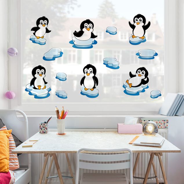 bunte Fensterfolie Pinguin Set