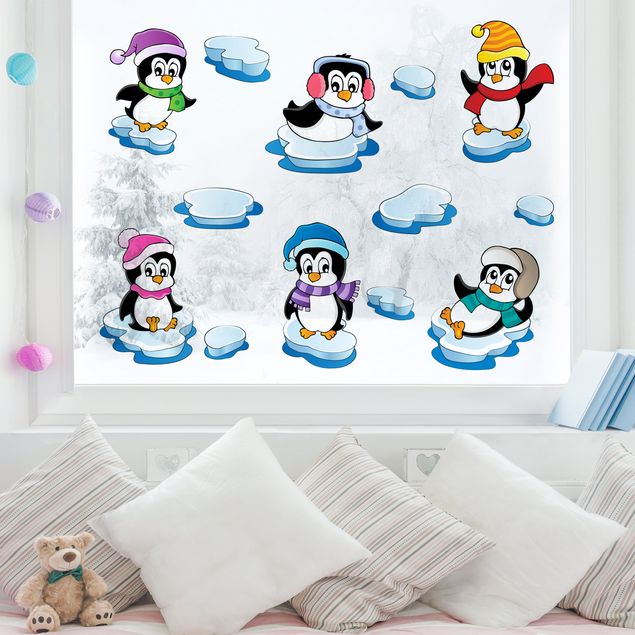 Fensterfolie farbig Pinguin Winter Set