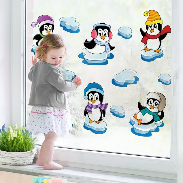 Klebefolie für Fenster Pinguin Winter Set