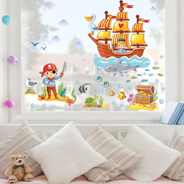 Fensterfolie bunt Unterwasserwelt - Piraten Set