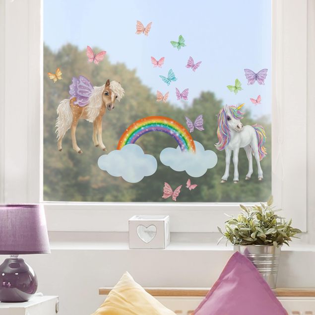 Fensterfolie Fenstersticker Kinderzimmer - Animal Club International - Set Einhorn und Schmetterlinge