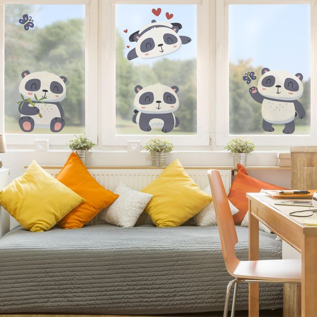 Fensteraufkleber Schmetterlinge Süßes Pandabären Set