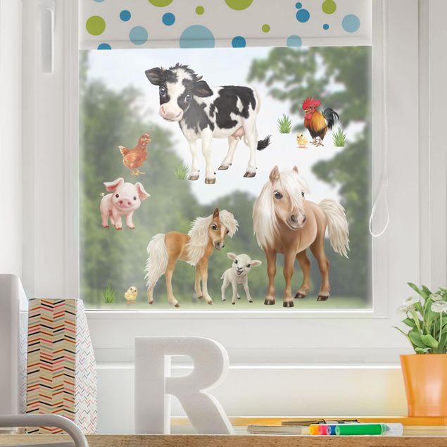 Kinder Fensterfolie Fenstersticker - Tiere auf dem Bauernhof Mega Set