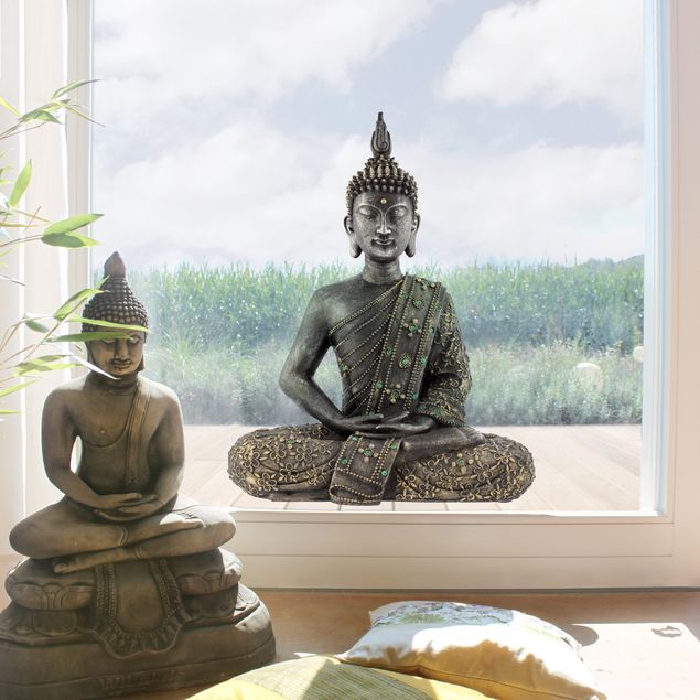 bunte Fensterfolie Zen Buddha Stein