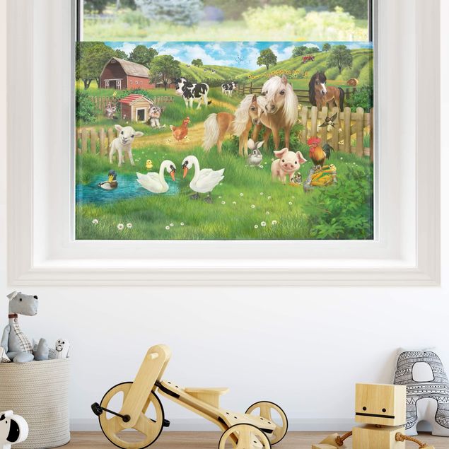 Fensterfolie Kinderzimmer Sichtschutz - Tiere auf dem Bauernhof - Fensterbild