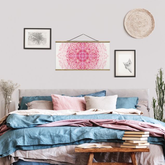 Stoffbilder mit Posterleisten Mandala Aquarell Ornament pink