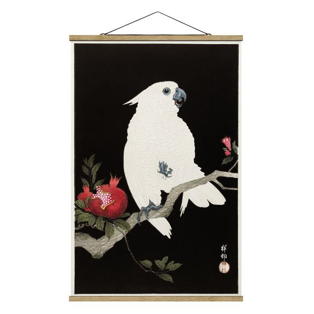Stoffbild mit Posterleisten - Asiatische Vintage Illustration Weißer Kakadu - Hochformat 2:3