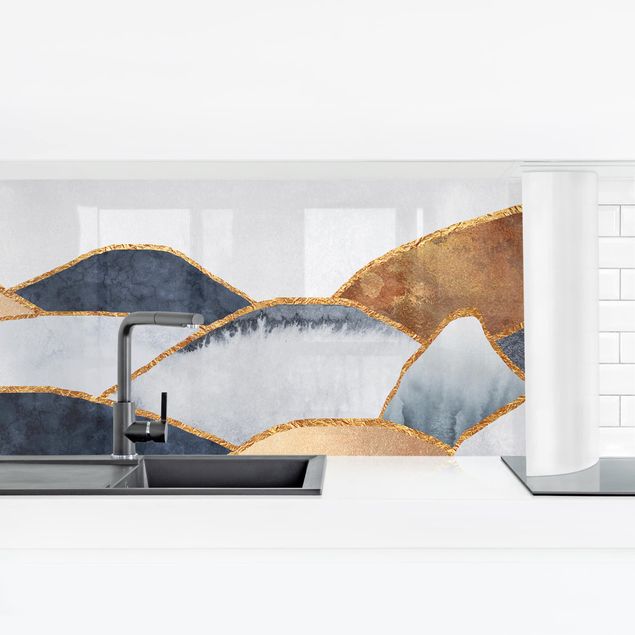 Küchenrückwand selbstklebend Goldene Berge Aquarell