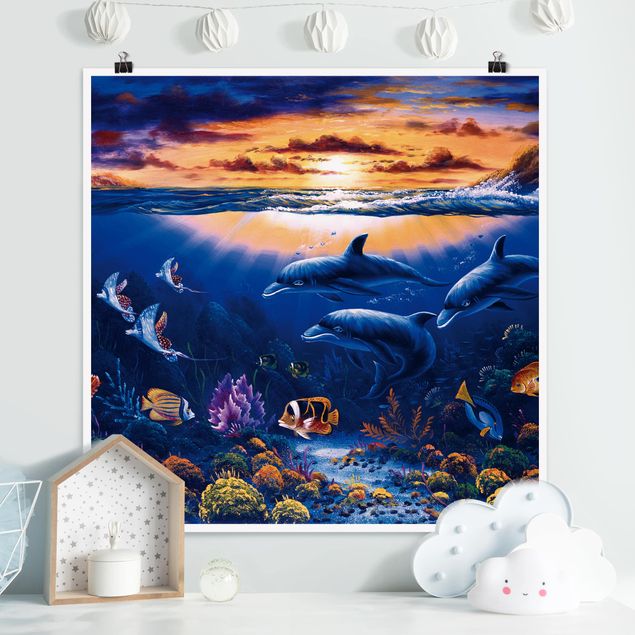 Wand Poster XXL Dolphins World